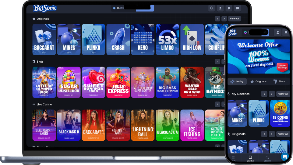BetSonic platform on desktop and mobile