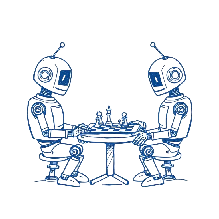 Cartoon of two friendly robots playing chess against each other